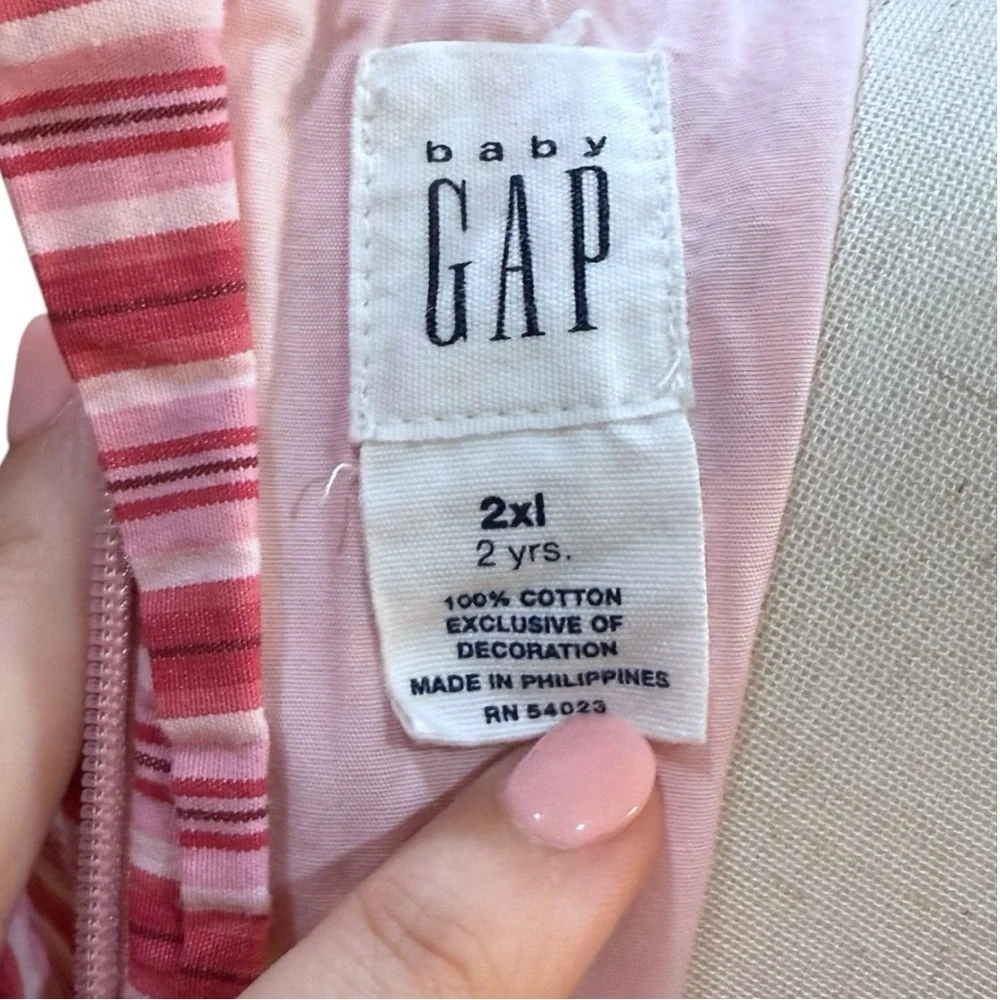 Vintage Baby Gap Y2K Pink Striped Empire Waist Dress Bow Detail Toddler 2 Years